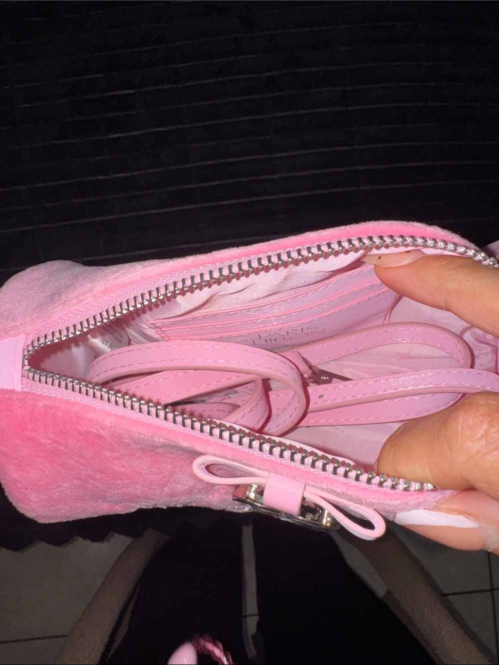 Paris Hilton Pink Suede Mini Shoulder Bag with Heart Lock - Picture 6 of 7
